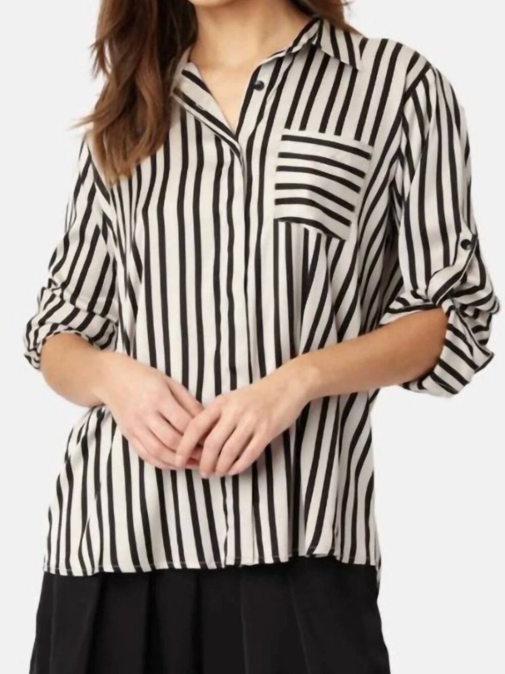 Karmamia Mason Collared Shirt Black Stripe Button Down Relaxed S